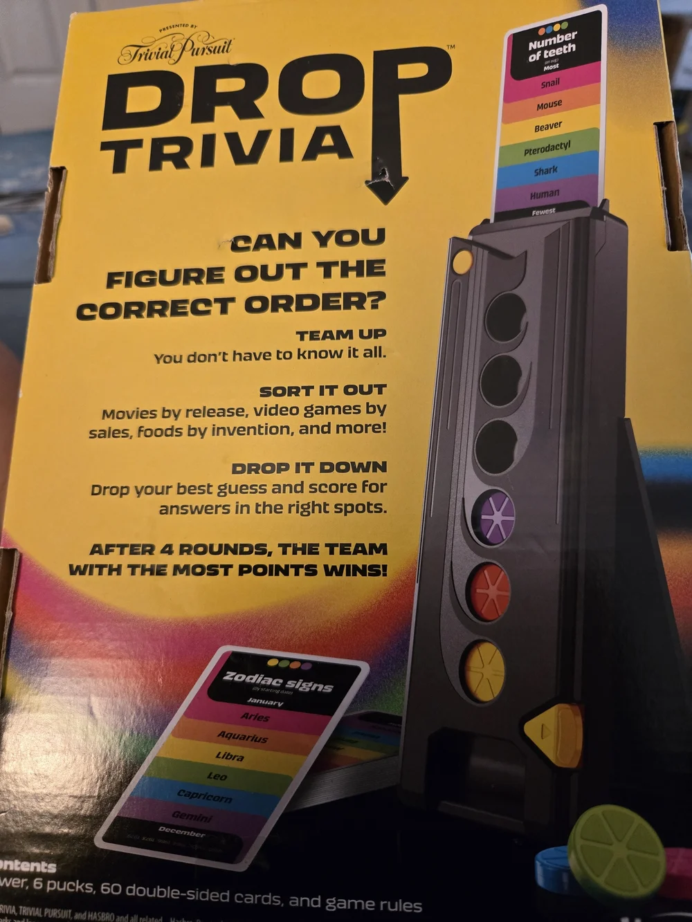 Hasbro Drop Trivia Board Game Black Yellow Red Blue